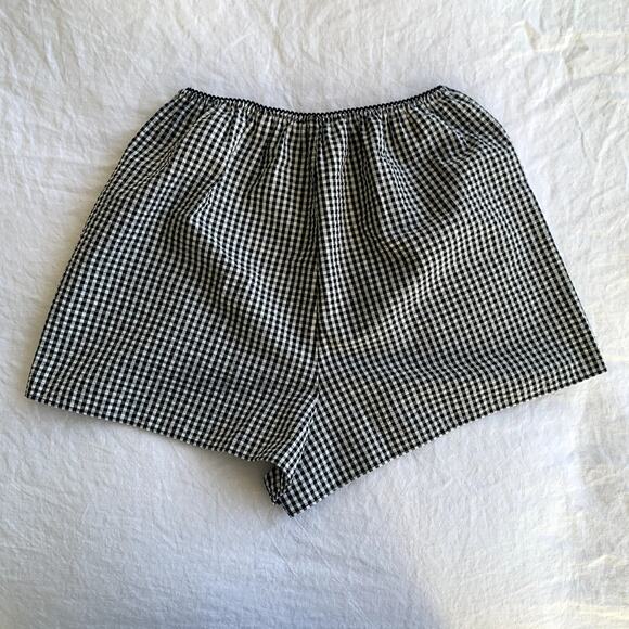 Doen Larena Cotton Seersucker Shorts Noir La Maddalena Gingham Black White - Picture 10 of 13
